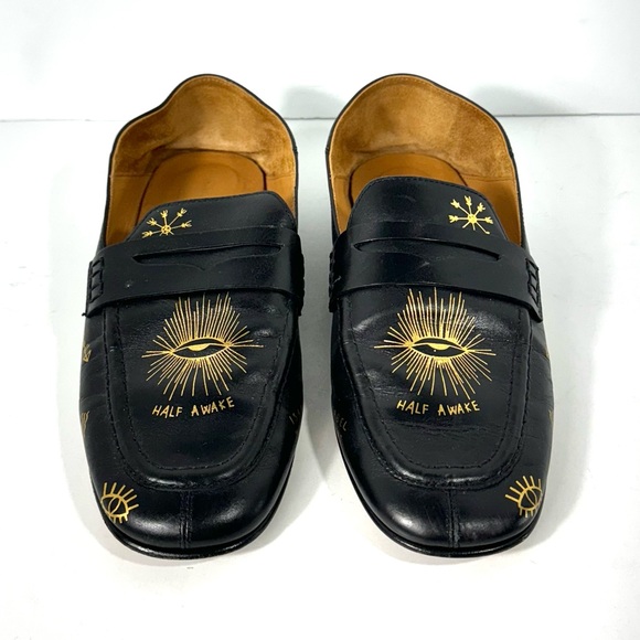 Isabel Marant Black & Gold Half Awake Metallic Gold Print Loafers EU 38 US 8 - Picture 1 of 13